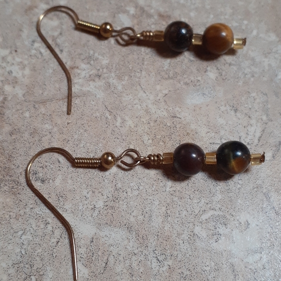 NWT Handcrafted Tiger's Eye & Gold Beads Earrings - Picture 6 of 7